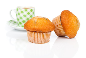 muffin with coffee cup, isolated on white background...