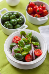 Delicious Greek salad with green olives