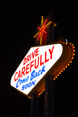 Famous Leaving Las Vegas sign at night