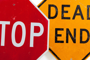 Stop sign and dead end sign on a white background
