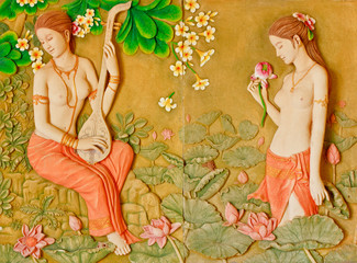 Arts and crafts plaster stucco wall natives in Thailand