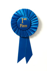 First place blue ribbon on white