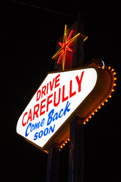Famous Leaving Las Vegas sign at night