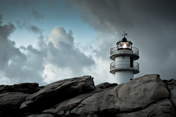 Working Lighthouse at Northern Spain in Bad Weather