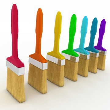 Colored paint brushes set, isolated on white