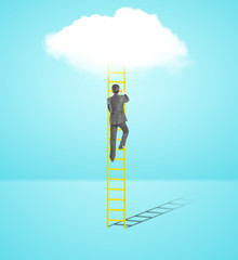 man climbing on ladde