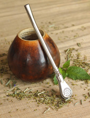 Calabash with yerba mate tea, close-up