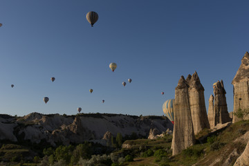 Fototapeta na wymiar hot air balloon trip at famous cave house Cappadocia Turkey