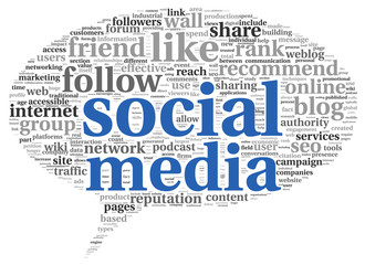 Social media conept in word tag cloud