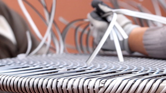 Woman and rattan table