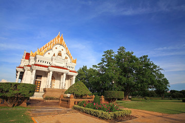 Beautiful white Thai temple or monastery at Phutthamonthon