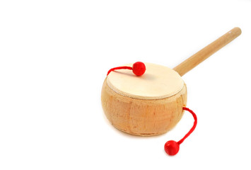 close up of two sided drum on white backgrpund