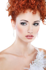 Red hair. Fashion girl portrait .Accessorys.Isolated on a white 