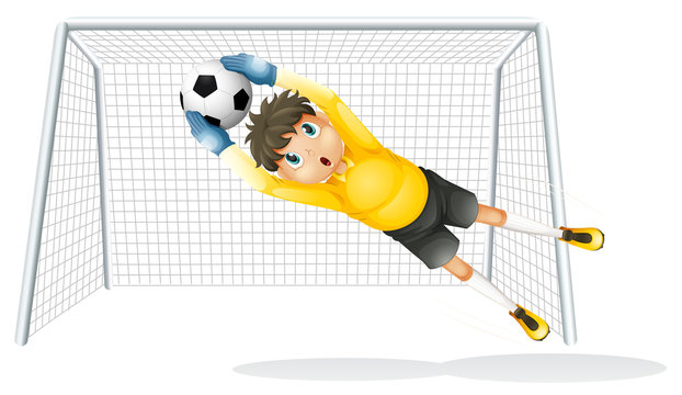 A boy practicing to catch the soccer ball