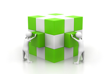 People arrange box.(Teamwork concept)