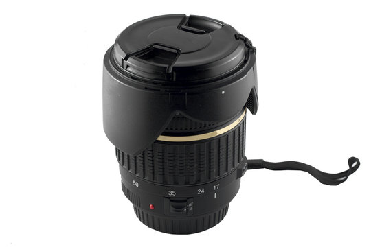 Fototapeta zoom lens with cap isolate on white background