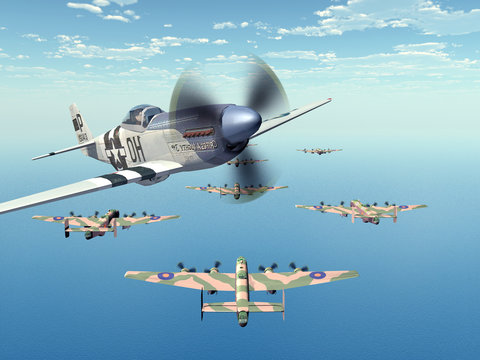 Fighter Bomber P-51 and Heavy Bomber Halifax