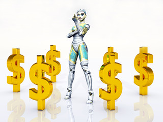 Female Robot with Dollar Signs