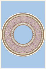 Mucha inspired round mosaic ornament on blue background