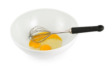 Yolk and protein in a bowl with egg beater
