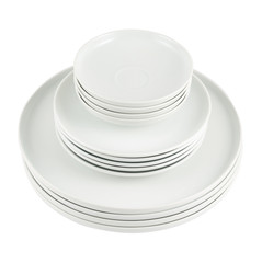 Pile of clean white dish plates isolated
