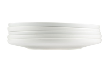 Pile of clean white dish plates isolated