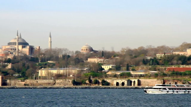 Istanbul ferry sails in front of Sarayburnu