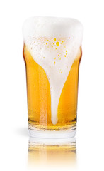 Frosty glass of light beer isolated