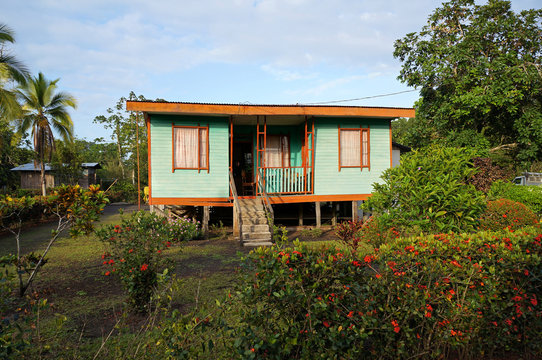 Typical rustic Caribbean house in Costa Rica, Manzanillo, Central America