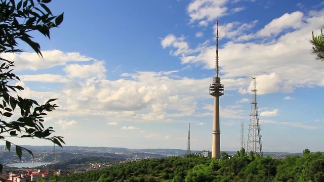 Camlica Hill in Istanbul, Turkey. TV transmission antenna tower