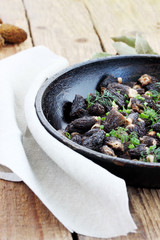 morels in a pan