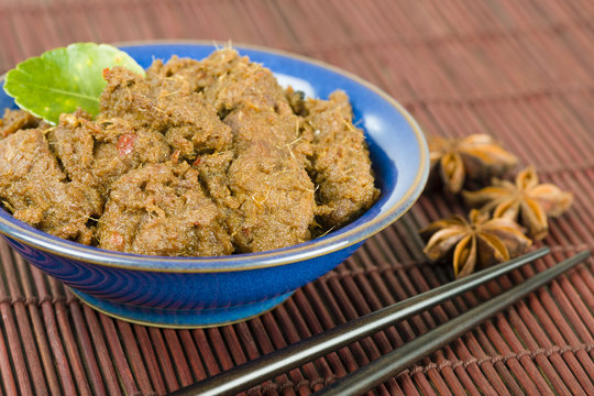 Rendang Daging - Dried Beef Curry With Coconut Milk And Spices.