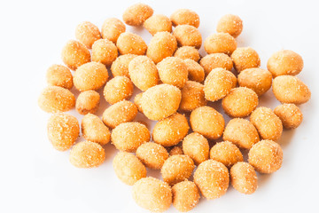 Spicy peanuts snack isolated on white background