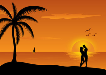 love scene at sunset