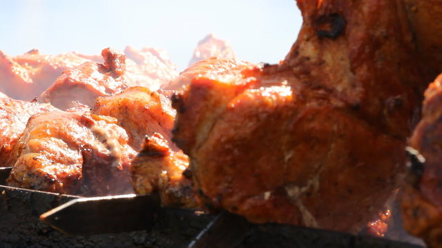 Shish kebab on the grill  