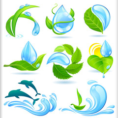Water and Green  Nature Symbols Set