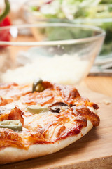Pizza with cheese, ham and mushroom