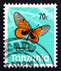 Postage stamp Tanzania 1973 Black-blotched Acraea, Butterfly