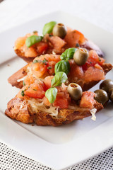 Bruschetta with olive. Selective focus