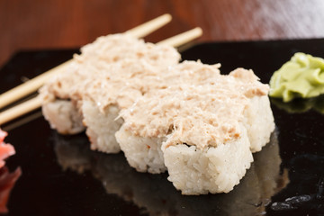 sushi with chopsticks