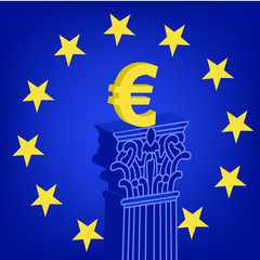 greece column with popular currency sign Euro