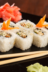 sushi with chopsticks