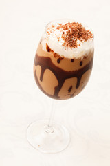 cold fresh ice coffee with chocolate close up