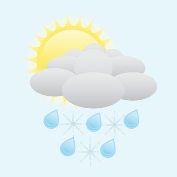 Sun,snow and rainy clouds weather icon