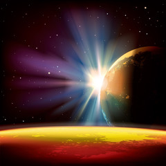 abstract background with planets and stars