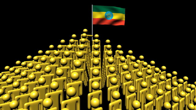 pyramid of men with rippling Ethiopia flag animation