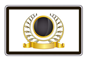 Fototapeta premium realistic vector tablet pc computer with gold laurel wreath