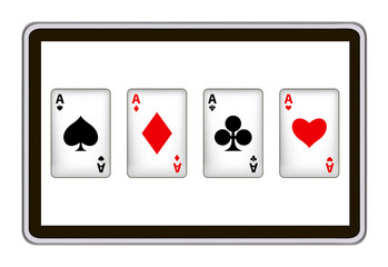 realistic  vector tablet pc computer with playing cards