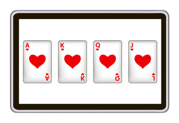 realistic  vector tablet pc computer with playing cards