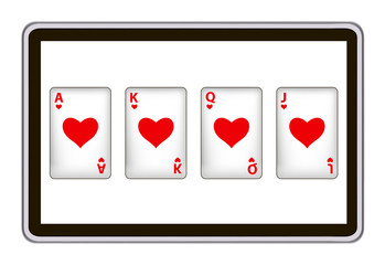 realistic  vector tablet pc computer with playing cards